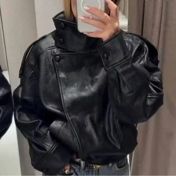 Zara Black Leather Women's Jacket - Picture 1 of 1
